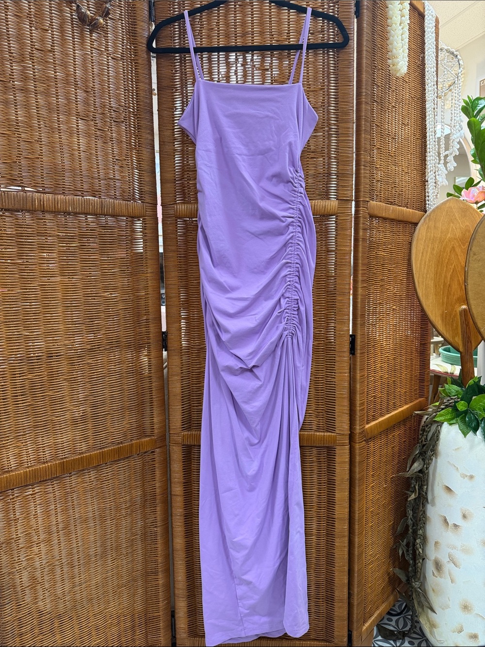 Susana Monaco Lavender Ruched Spaghetti-Strap Maxi Dress